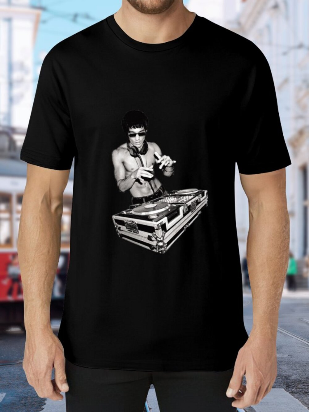 Black Graphic DJ Crewneck T-Shirt
